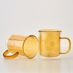 바리스타 홈카페 더블월 글라스 컬러 머그컵(옐로우) 이중유리컵